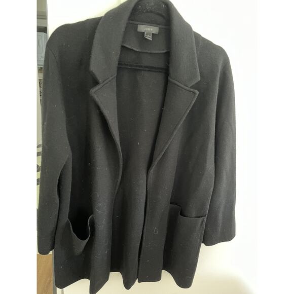 J. Crew Merino Wool Women's Large Black Cecile Sweater Blazer Jacket w Pockets - Picture 1 of 4